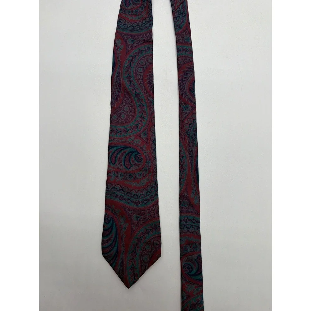 Liberty of London Mens Silk Paisley Tie Burgundy Teal Made in USA 58 Inch